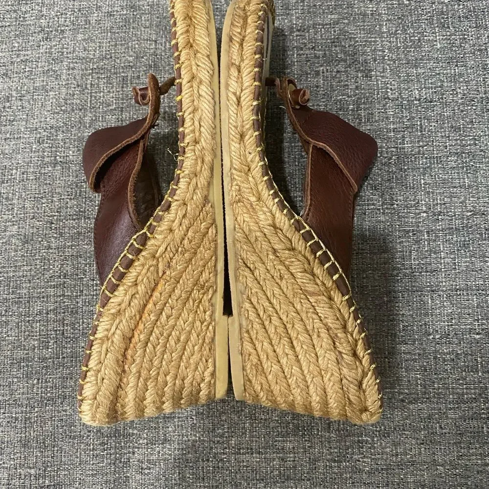 Burberry Brown Leather Espadrilles Wedge Sandals Women Size 39
